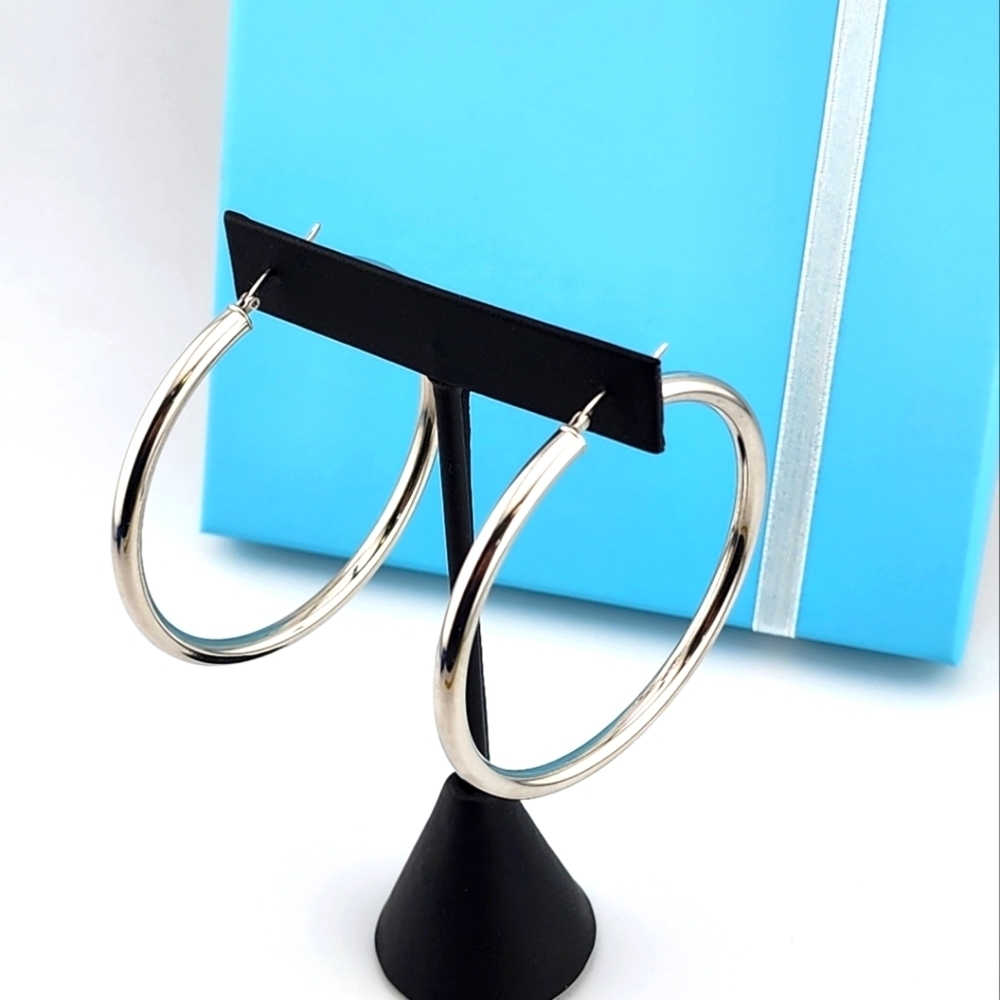 Elegant Silver Hoop Earrings Stamped 925